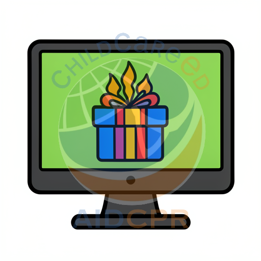 Computer screen showing gift box with flames