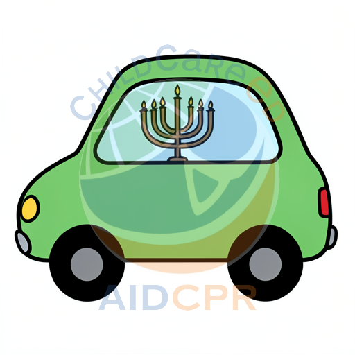 Menorah visible through car window