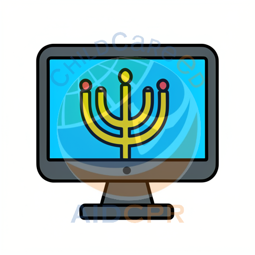 Computer screen showing yellow menorah