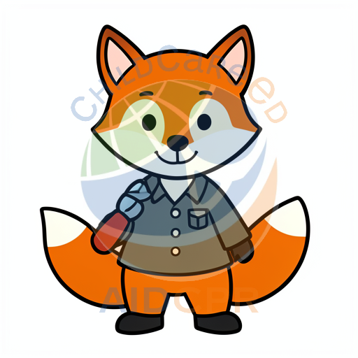 Cute fox holding a red flashlight