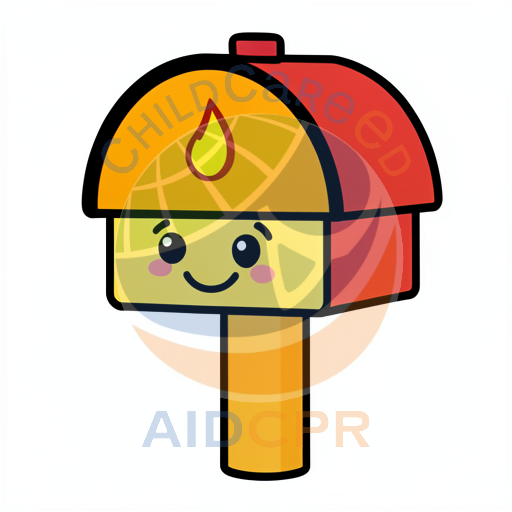 Smiling yellow mailbox with flame flag