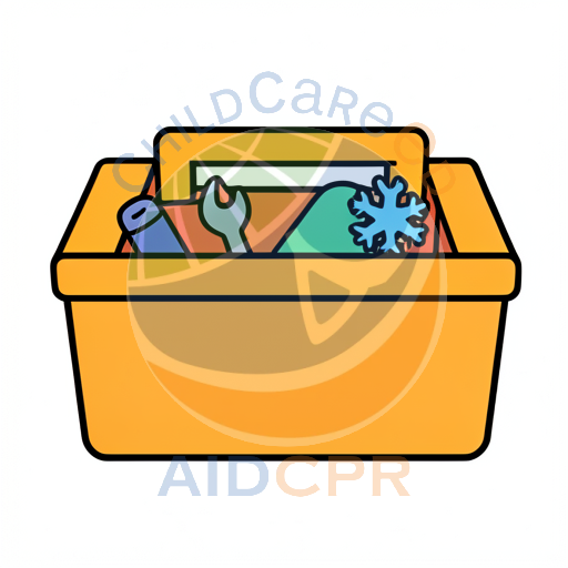 Orange toolbox holding tools and snowflake