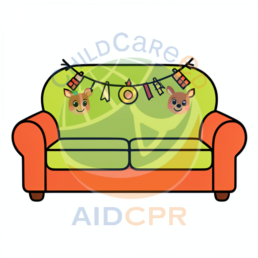 Two smiling deer faces on a decorated couch