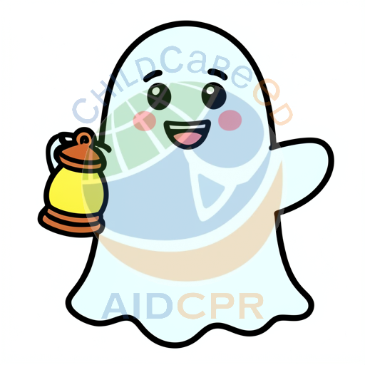 Cute ghost holding a lantern smiling