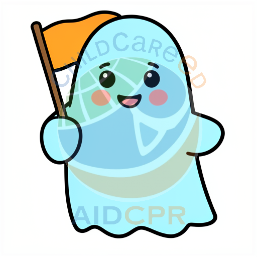 Cute ghost holding orange flag silhouette - ChildCareEd