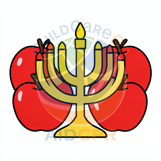 Yellow Menorah with Red Apples