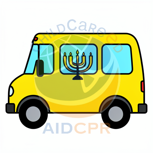 Yellow van with menorah window display