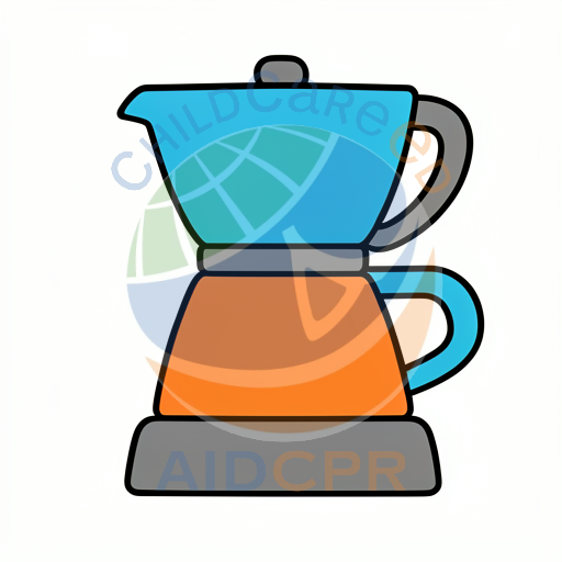 Blue coffee maker with orange base
