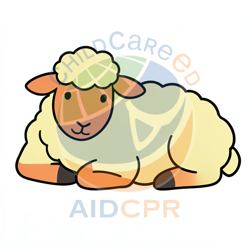 Cute sheep lying down with fluffy wool