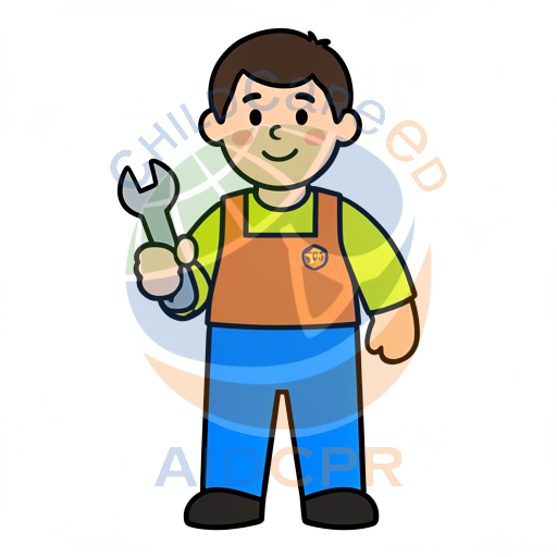 Childlike worker smiling with spanner