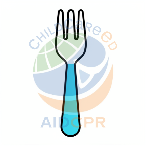 Blue handled fork for eating