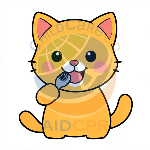 Cute orange kitten brushing its teeth
