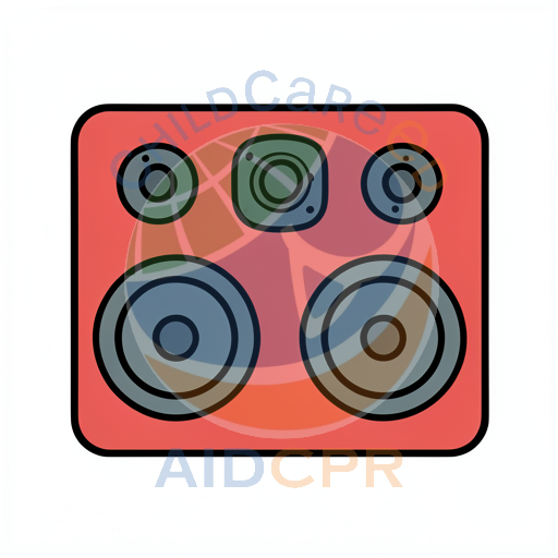 Red speaker with three gray circular drivers