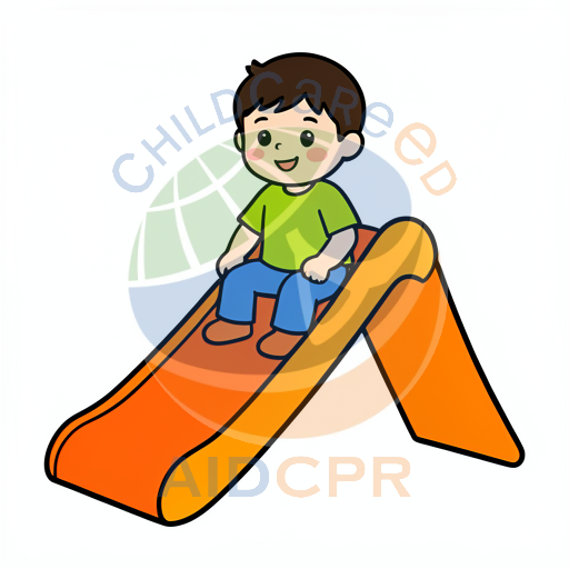 Boy sliding down orange slide