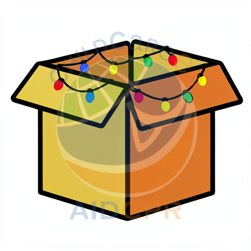 Open gift box with colorful string lights