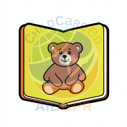 Cute teddy bear sitting inside open book