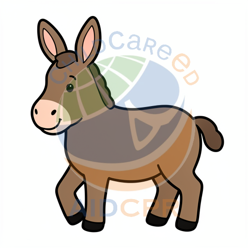 Friendly brown donkey smiling with pink muzzle