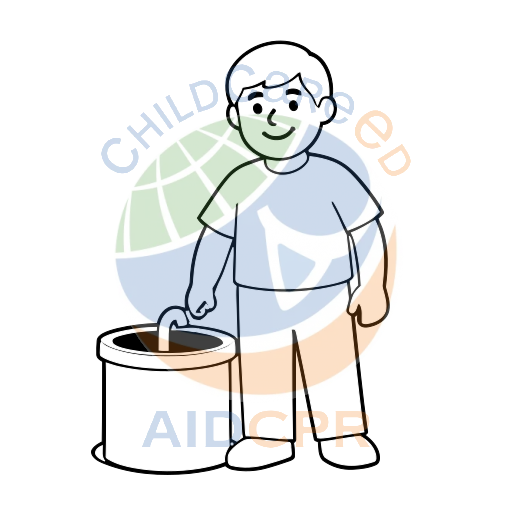 Boy smiling while using a water pump coloring page