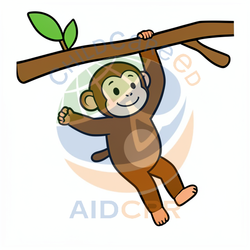 Happy monkey hanging from tree branch