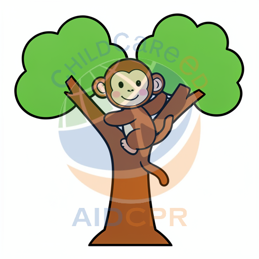 Happy monkey climbing tree branch