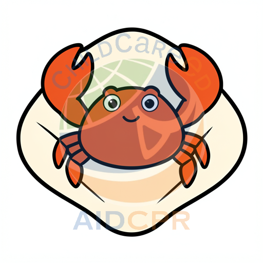 Cute orange crab peeking from shell