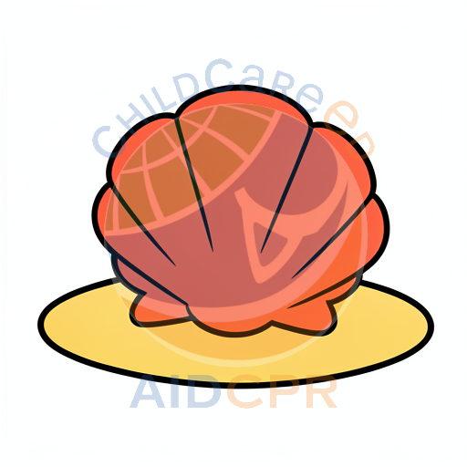 Red-orange seashell with yellow base