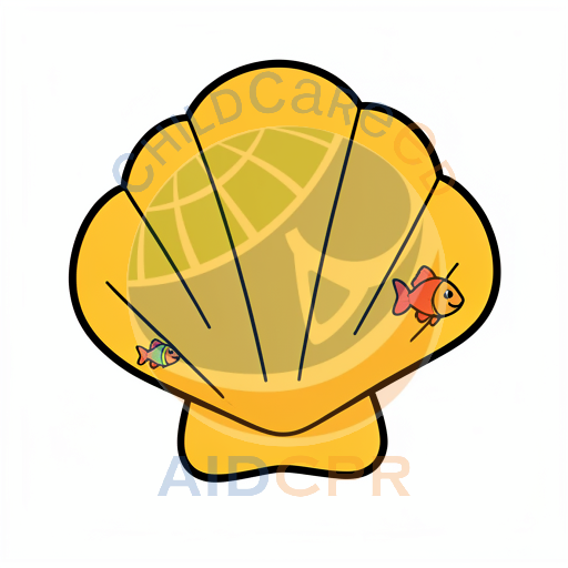Yellow seashell with two smiling fish inside