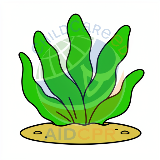 Green seaweed growing from sandy bottom