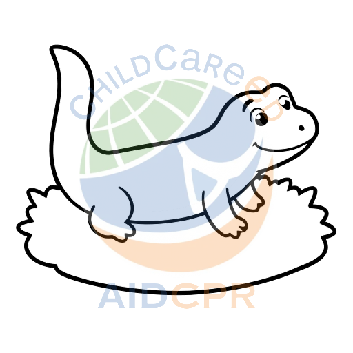 Green lizard lying on grassy patch coloring page