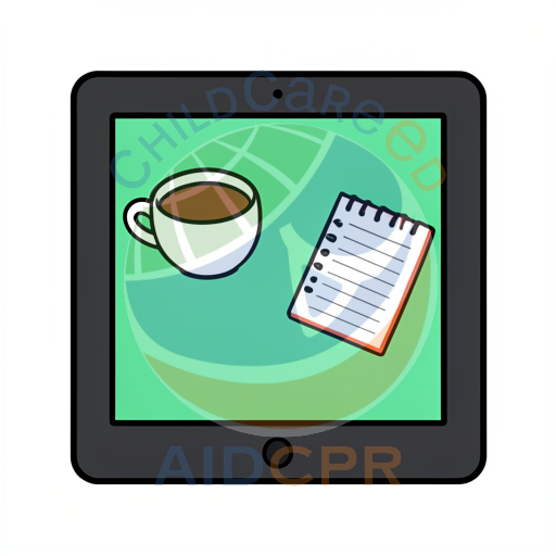 Digital tablet showing coffee cup and notepad