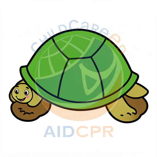 Happy turtle walking with green shell