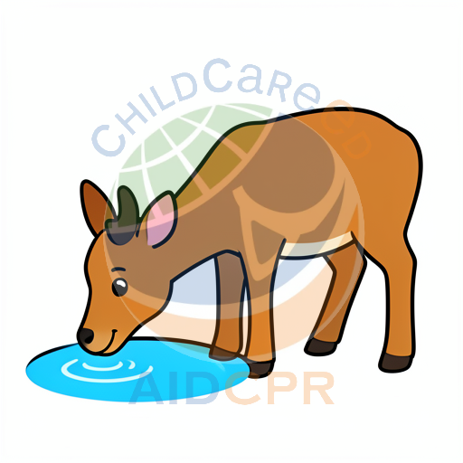 Brown deer drinking from blue puddle