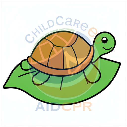 Cute turtle riding green leaf