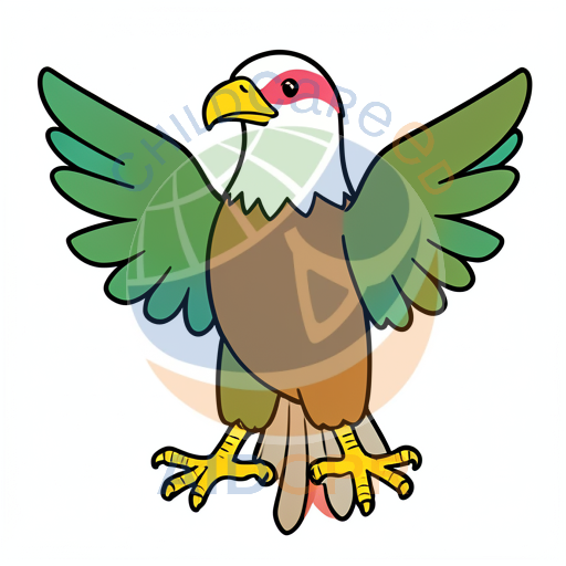 Eagle with green wings spread wide