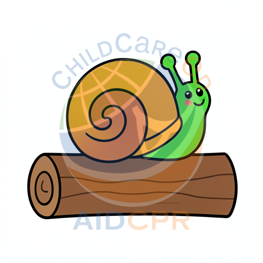 Cute snail with orange shell crawling