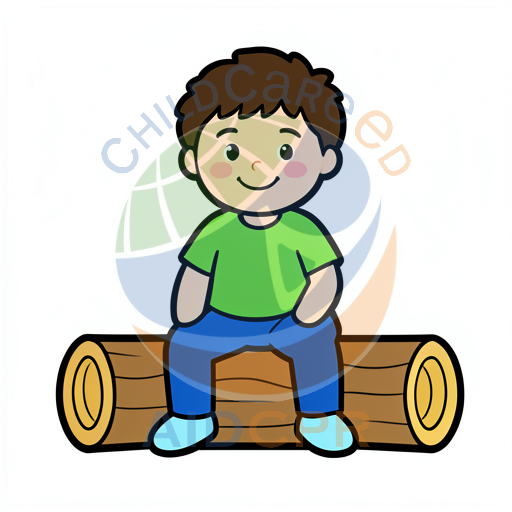 Child smiling while perched on a log