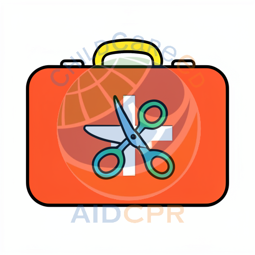 Scissors cutting through first aid cross