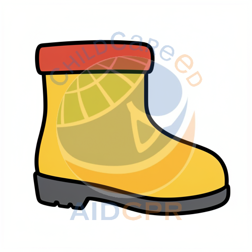 Yellow rain boot with red cuff