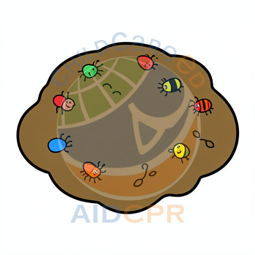Happy bugs playing on a brown patch