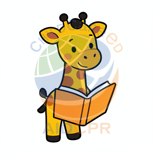 Cute giraffe reading orange book