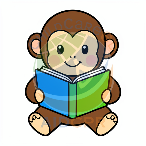 Happy monkey sitting and reading book