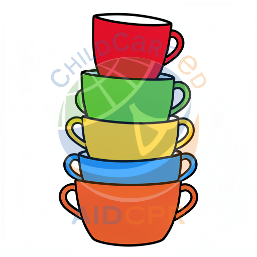 Five rainbow cups stacked together
