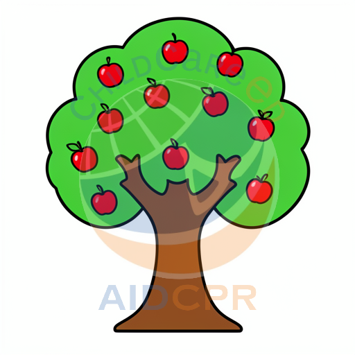 Apple tree with red fruit growing