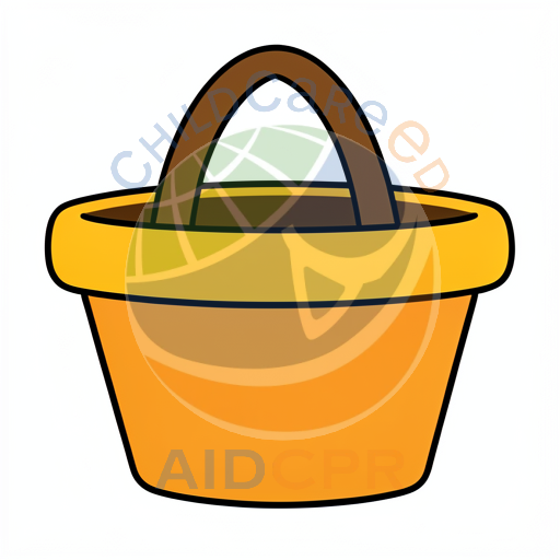 Orange bucket with brown handle