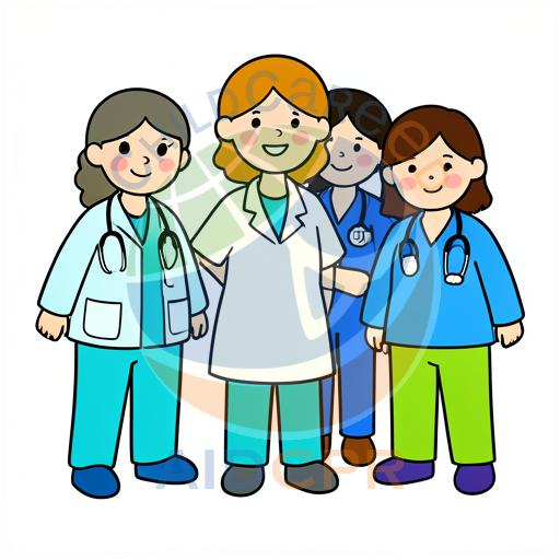 Four smiling doctors standing together