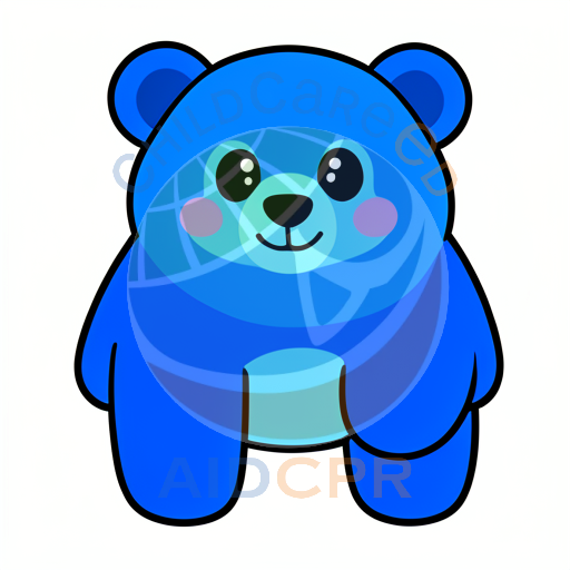 Friendly blue bear with pink cheeks