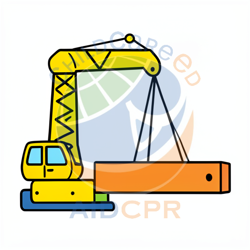 Yellow crane lifting orange beam