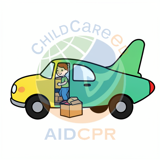 Child loading boxes into yellow delivery van