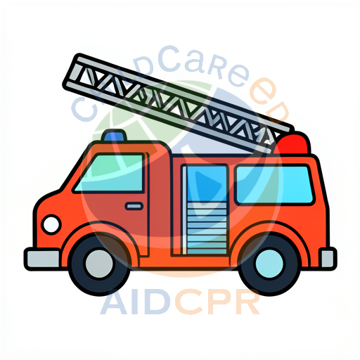 Fire engine lifting ladder high up