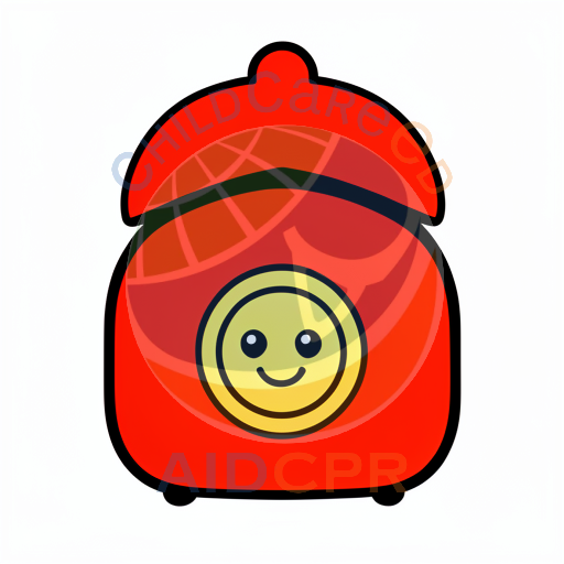 Red smiling backpack with yellow face